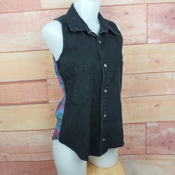 LEVI'S reworked SNAP denim top sleeveless blouse Size Small Y2K - Picture 5 of 8